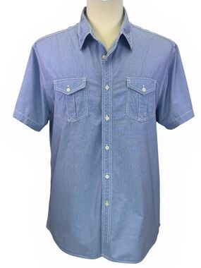 Trevero Men's Blue Micro Check Western Button Down Short Sleeve Shirt Size 2XL